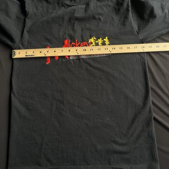 Vintage Velva Sheen Mickey Mouse TShirt Medium Black Embroidered Cotton 90s - Picture 6 of 9